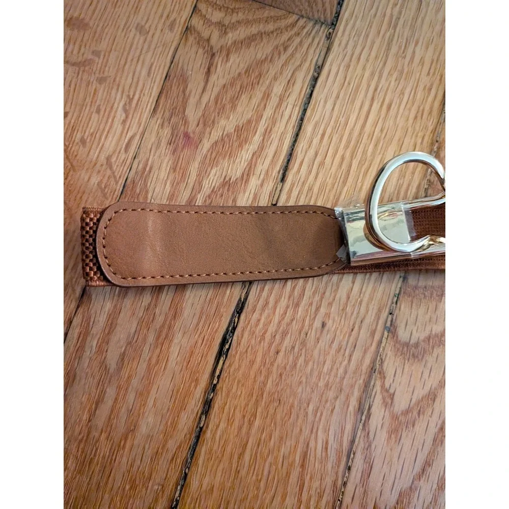 Cognac Brown Elastic Stretch Waist Belt Gold Interlocking Buckle Infinity Clasp
